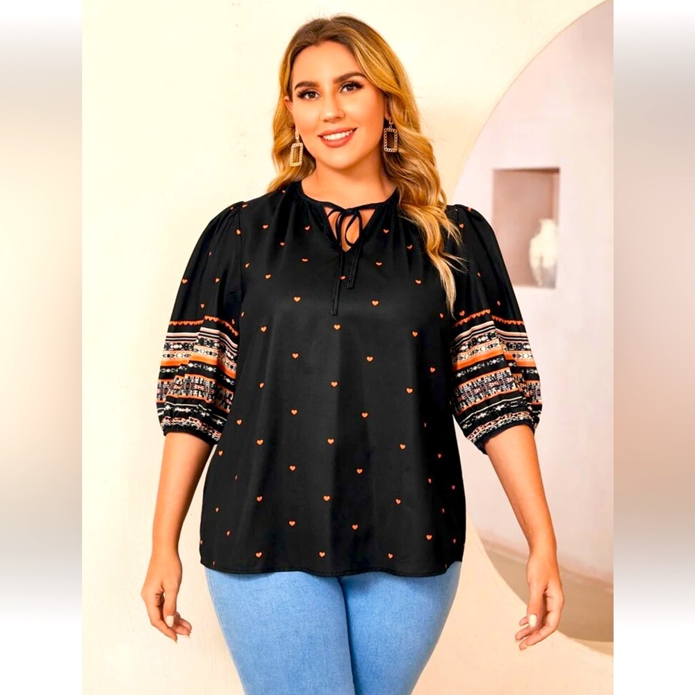 Shein Bohemian Heart Puff Sleeve Shirt